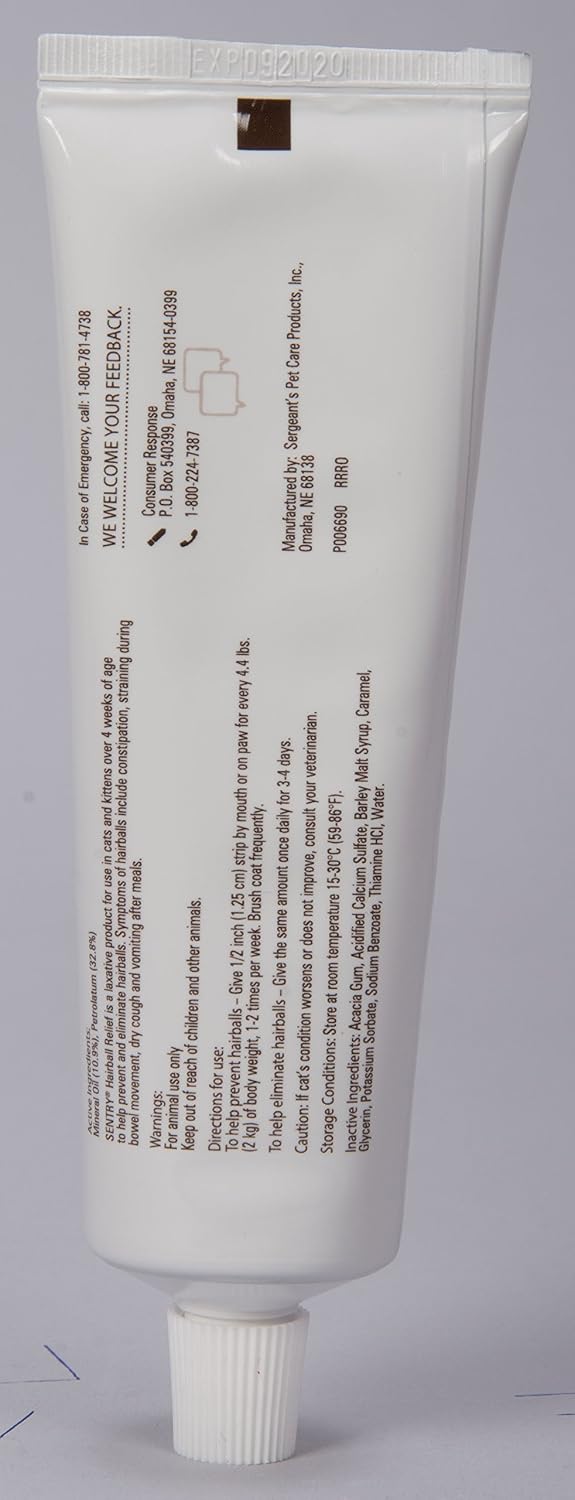 USA imported Sentry Pet Care hairball gel tube for cats.