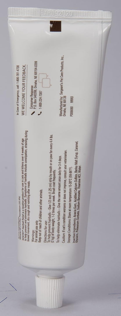 USA imported Sentry Pet Care hairball gel tube for cats.