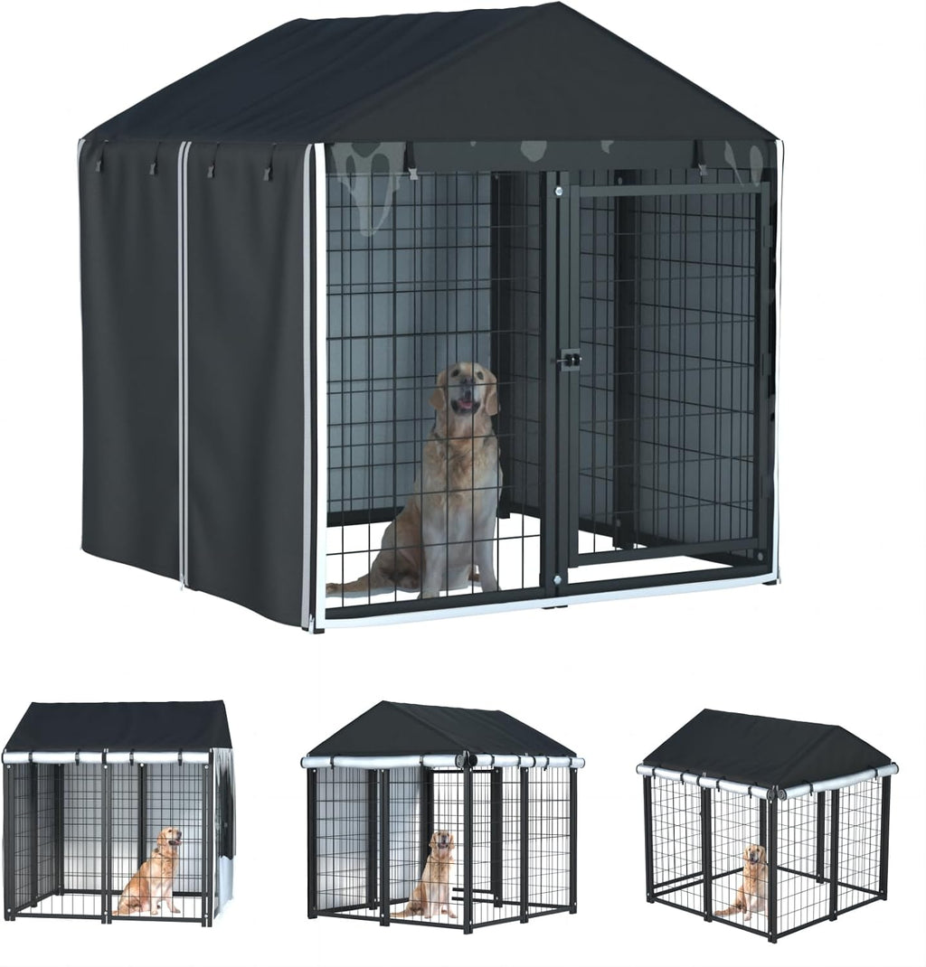 Full coverage protective cover for eight foot outdoor metal pet kennels