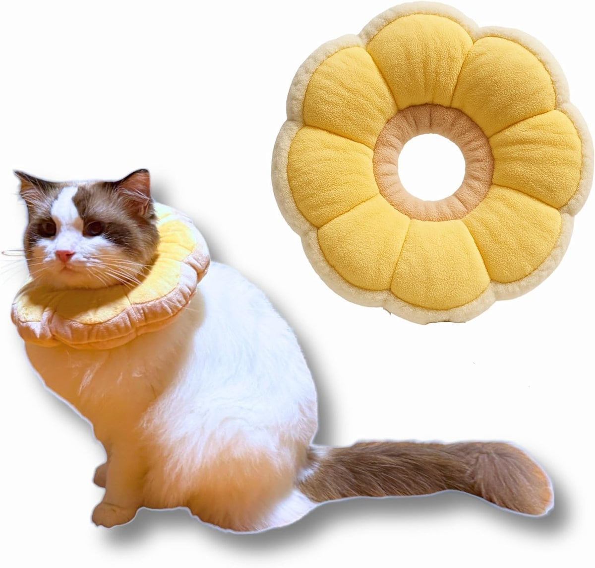 Pawcratean adjustable flower elizabeth recovery collar yellow front view on a kitten
