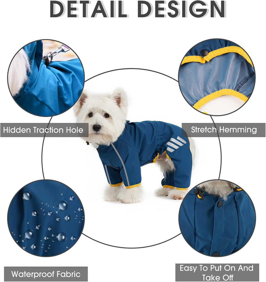 Mabawa dog rain jacket blue medium showing the reflective safety strips