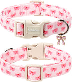 Close up of the Dogwong pink dog collar with removable bow charm.