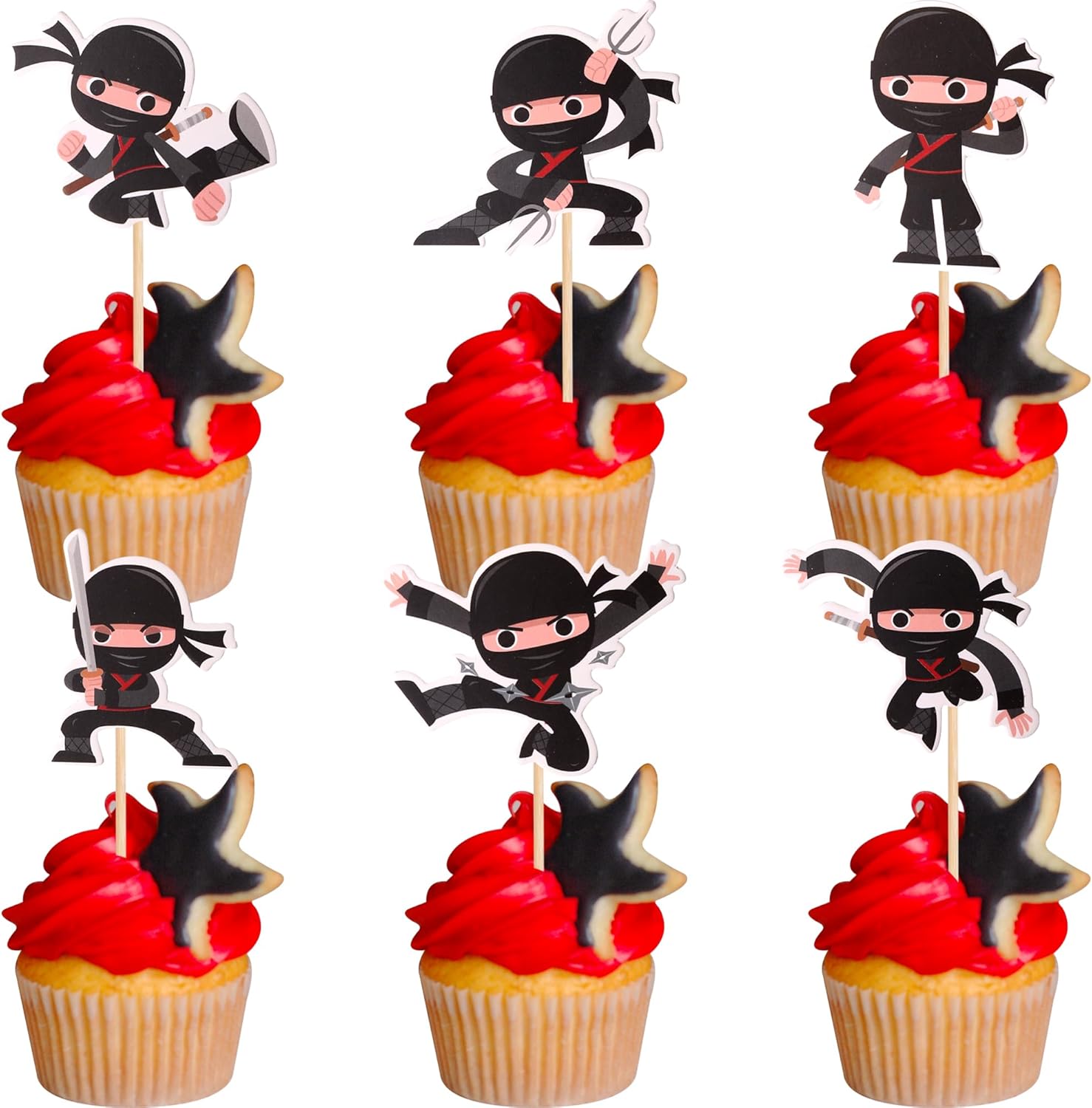 Zhuoweism ninja cupcake toppers front view of martial arts warrior designs