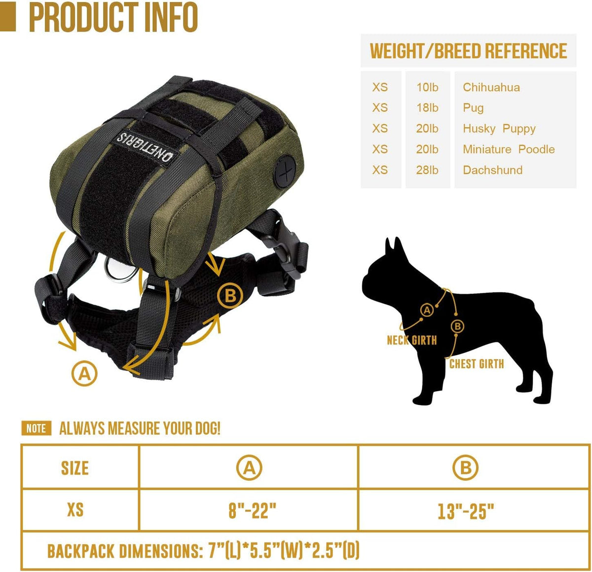 Top view of the extra small dog saddlebag showing the stainless steel leash attachment D-ring