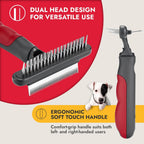 KONG dual sided detangling brush showing the integrated metal deshedding blade side