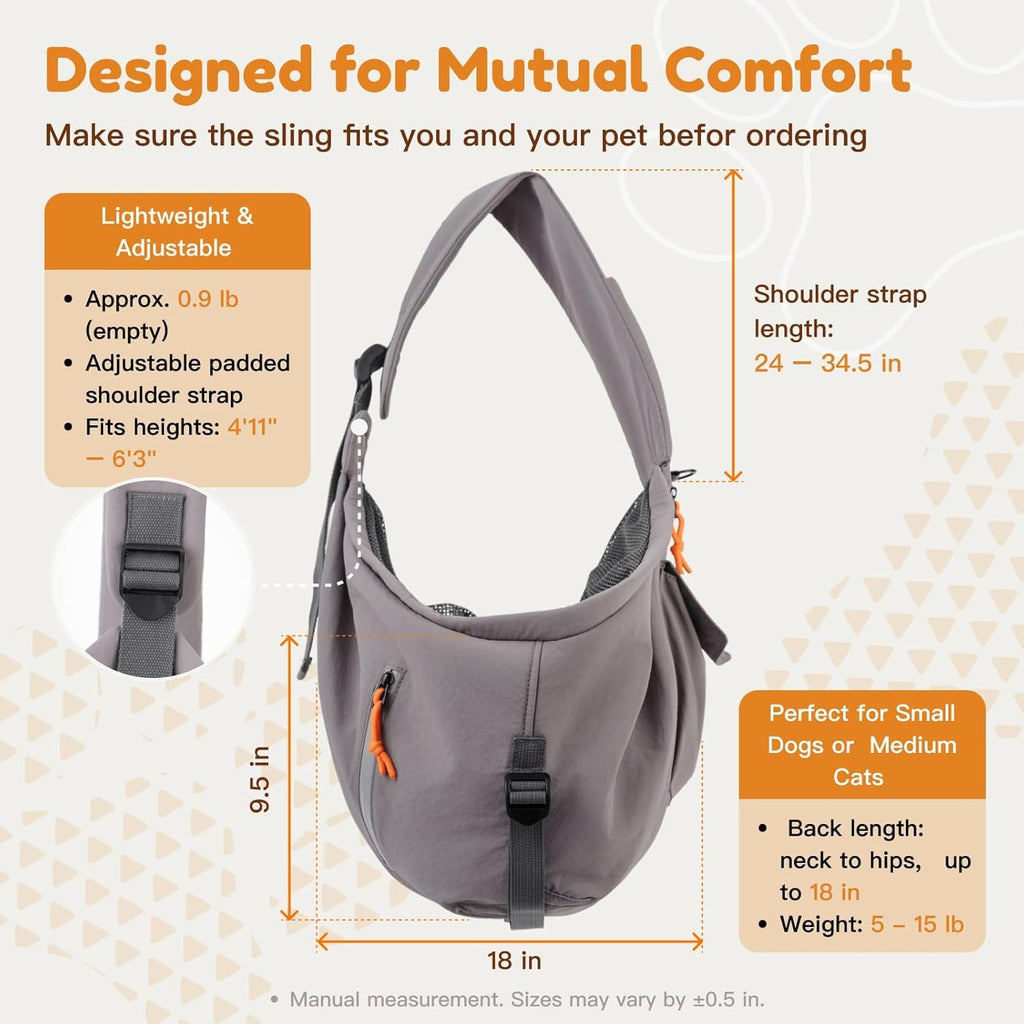 Hands-free crossbody pet bag with wide padded shoulder strap