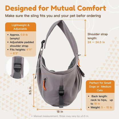 Hands-free crossbody pet bag with wide padded shoulder strap