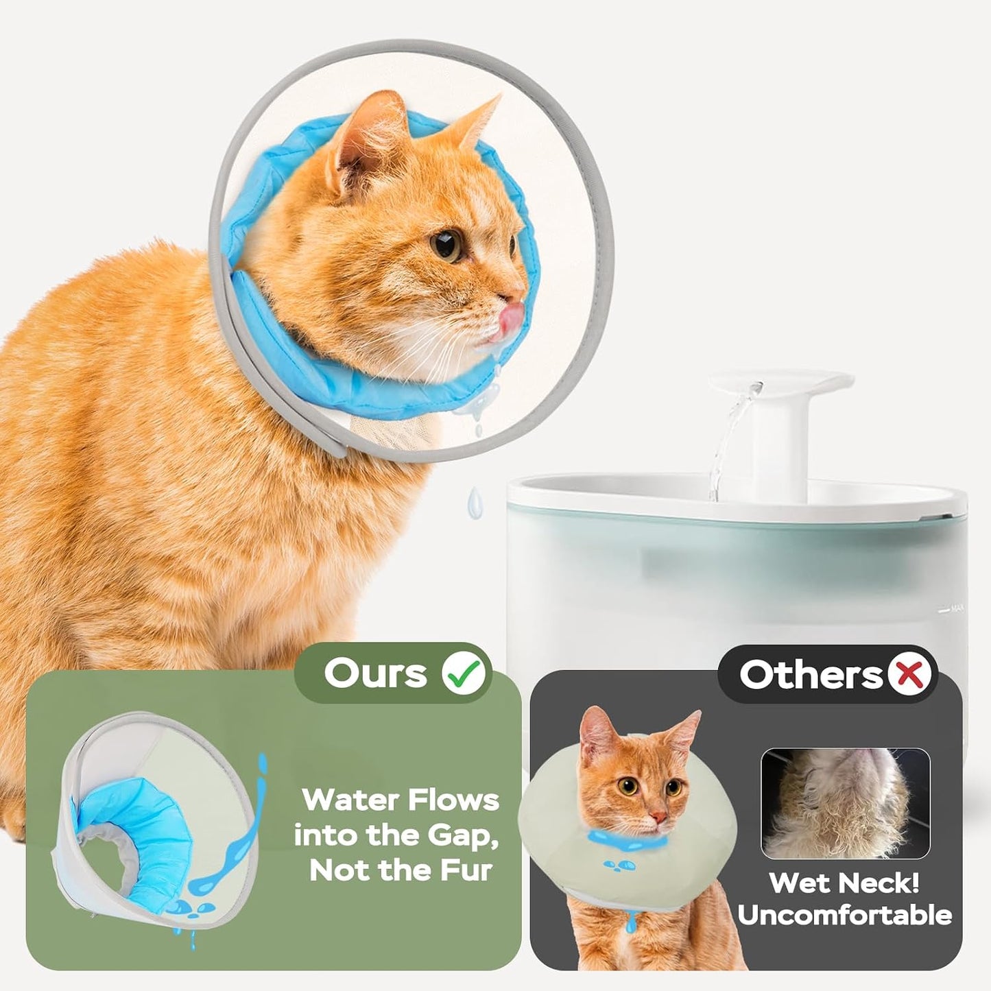 Joypig mesh cat recovery collar showing the blue waterproof inner layer.