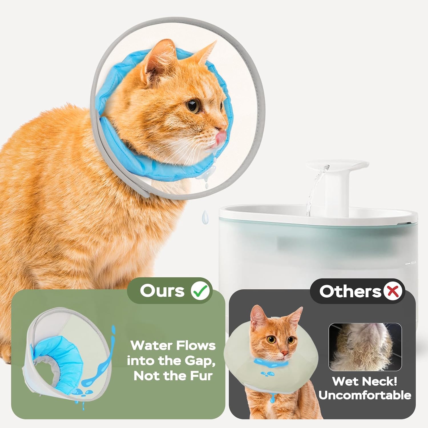 Joypig mesh cat recovery collar showing the blue waterproof inner layer.