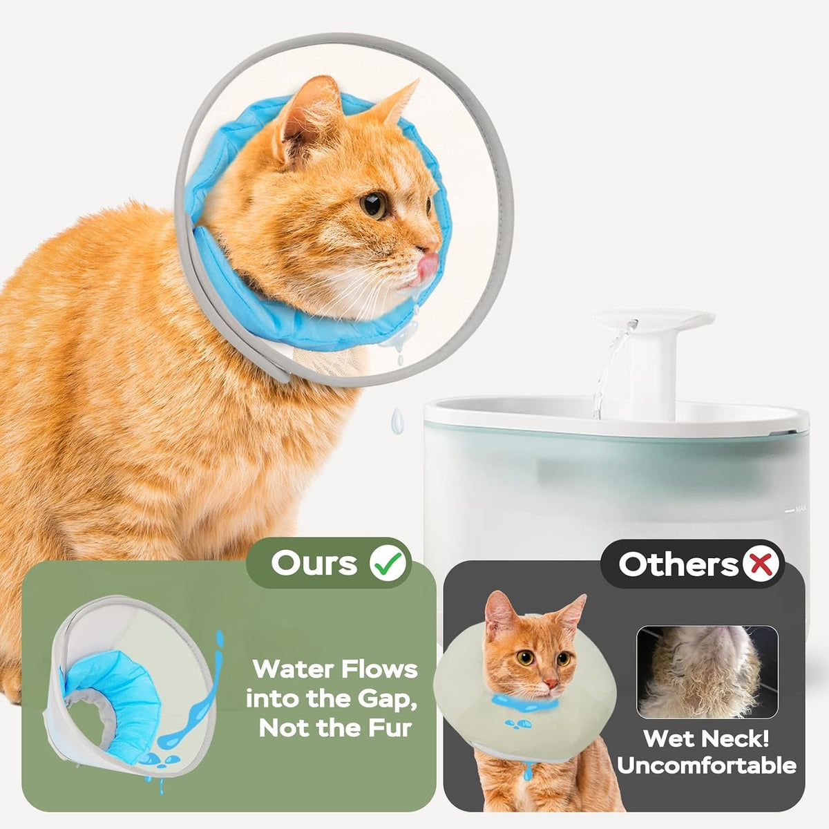 Joypig mesh cat recovery collar showing the blue waterproof inner layer.
