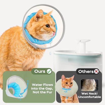Joypig mesh cat recovery collar showing the blue waterproof inner layer.
