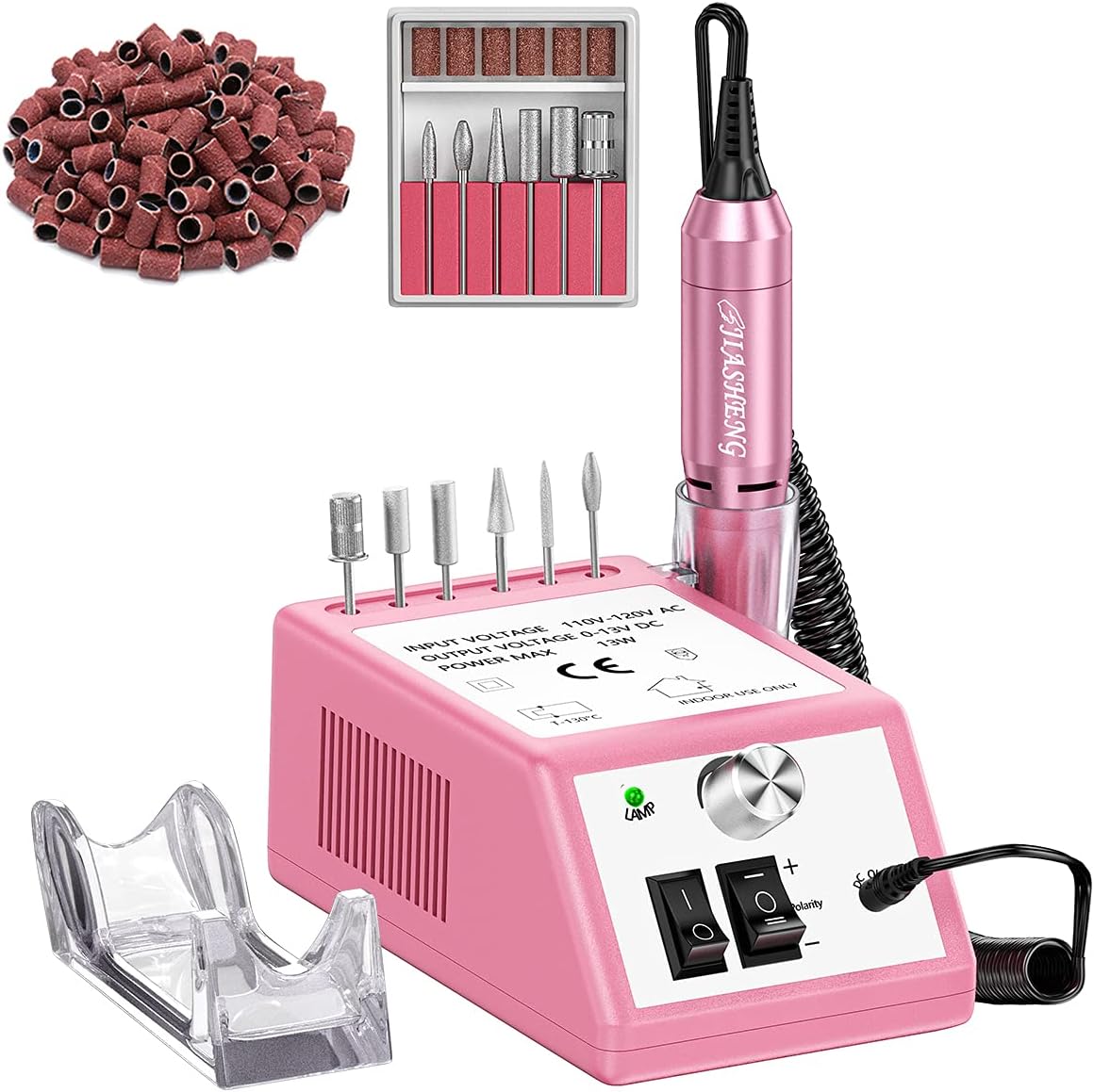 Jiasheng 20000 RPM electric nail drill pink unit front view