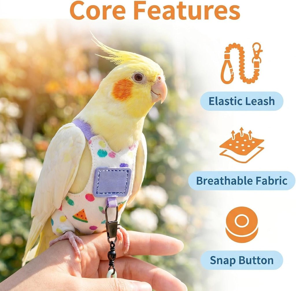 Bird Diapers with Flying Leash, Bird Harness Flight Suits Diapers Parrot Nappy with Waterproof Inner Layer Cute Urine Wet Suit Costume for Cockatiel Conure Budgie Macaw Parakeet-Blue,L - Image 2