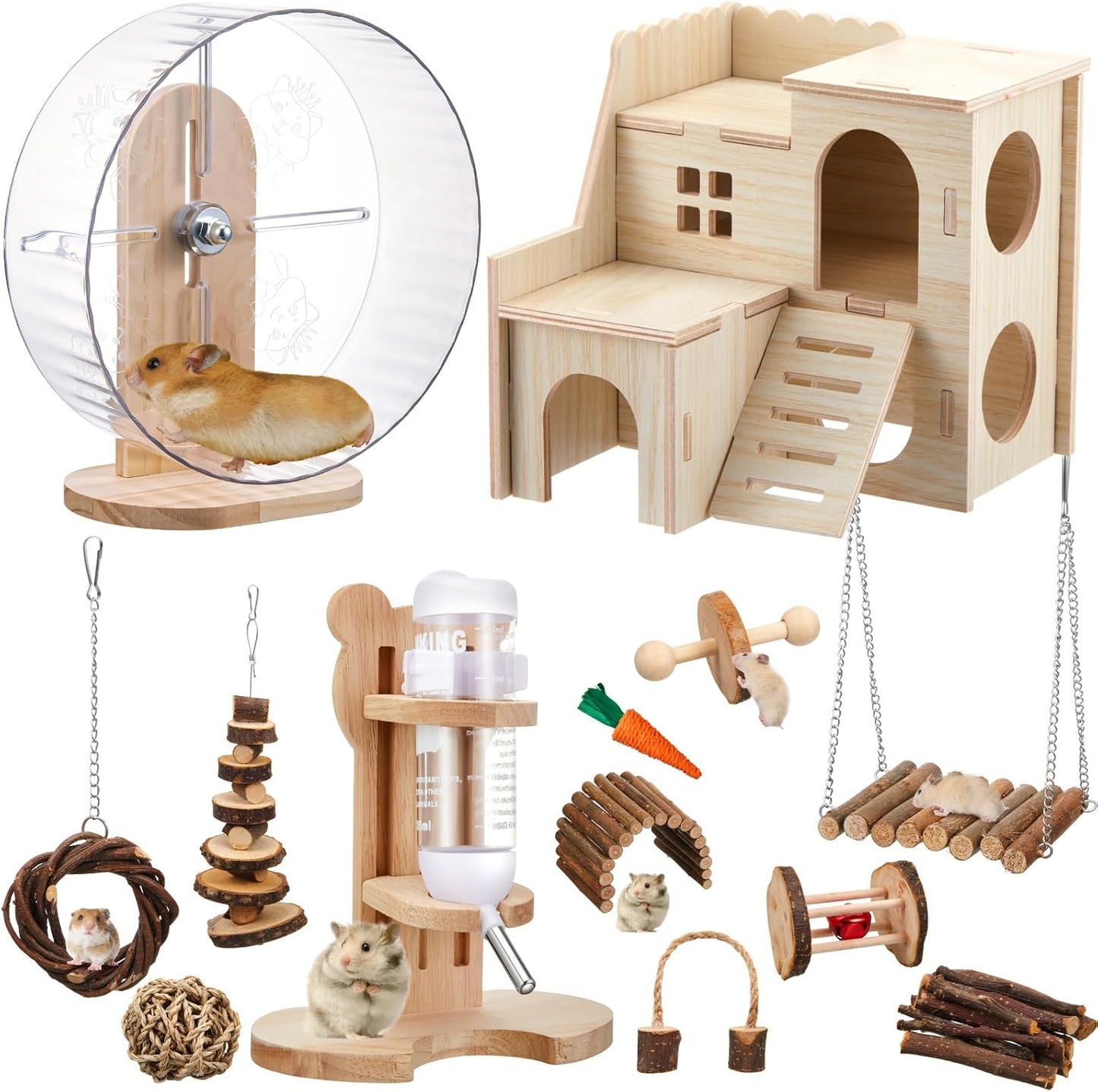 Sonwyoung guinea pig and rat cage accessories collection with fifteen distinct chew elements.