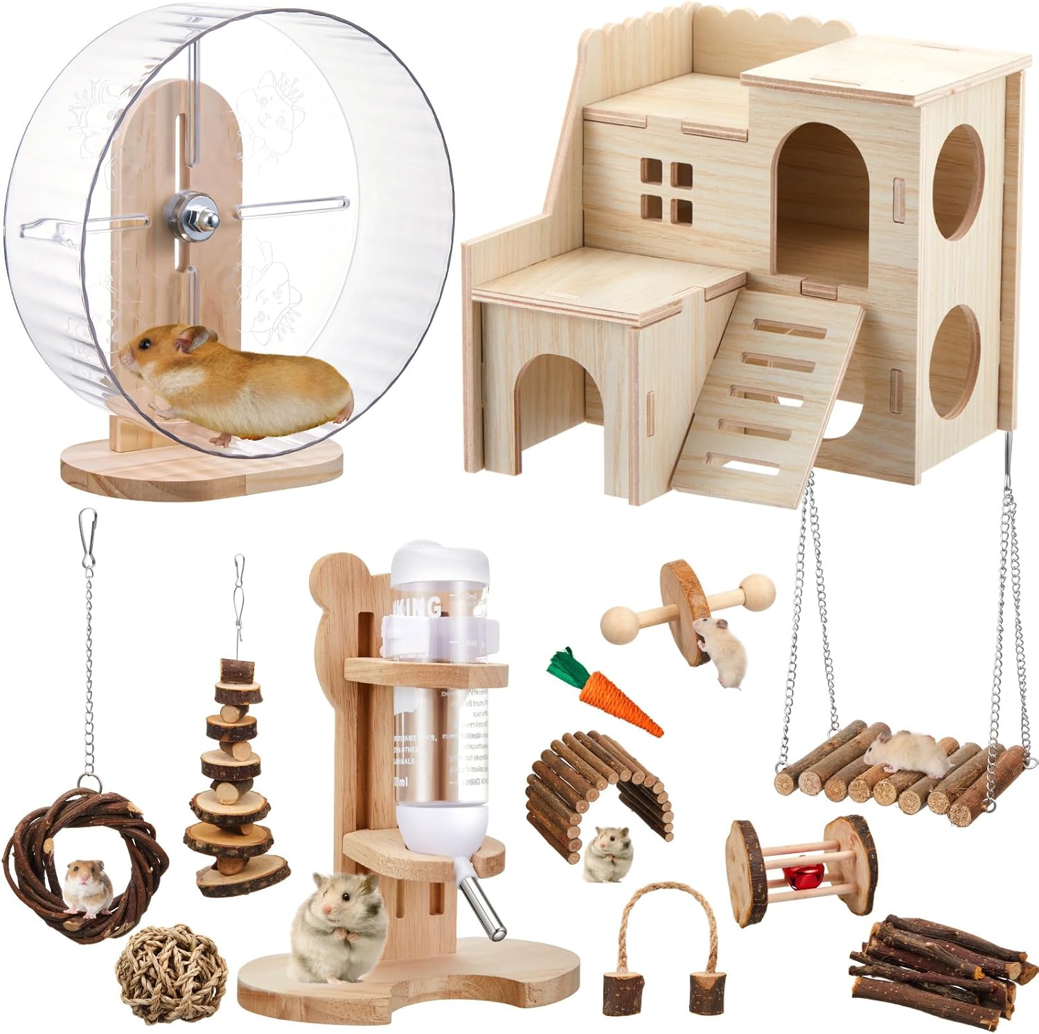 Sonwyoung guinea pig and rat cage accessories collection with fifteen distinct chew elements.