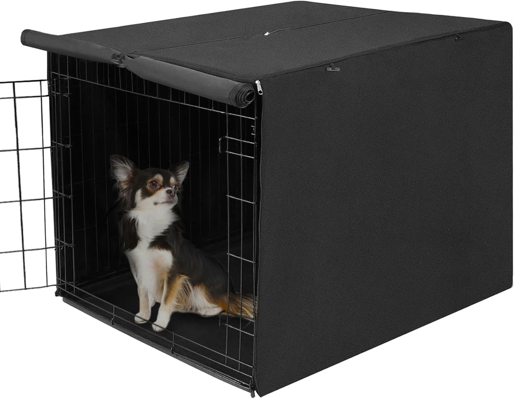 Deblue Small Dog Crate Cover front view premium black indoor kennel cover