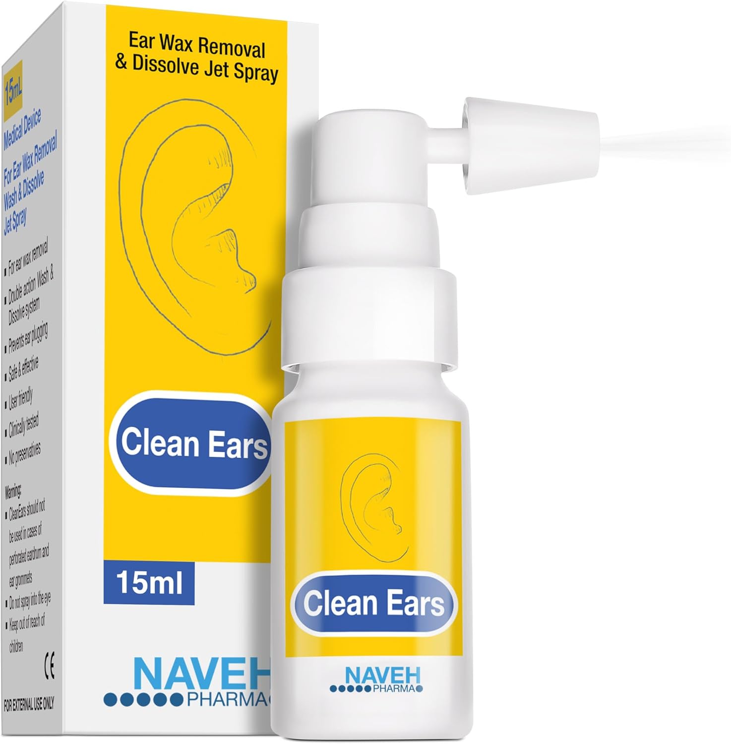 Naveh Pharma CleanEars ear wax removal spray front view authentic ear care.