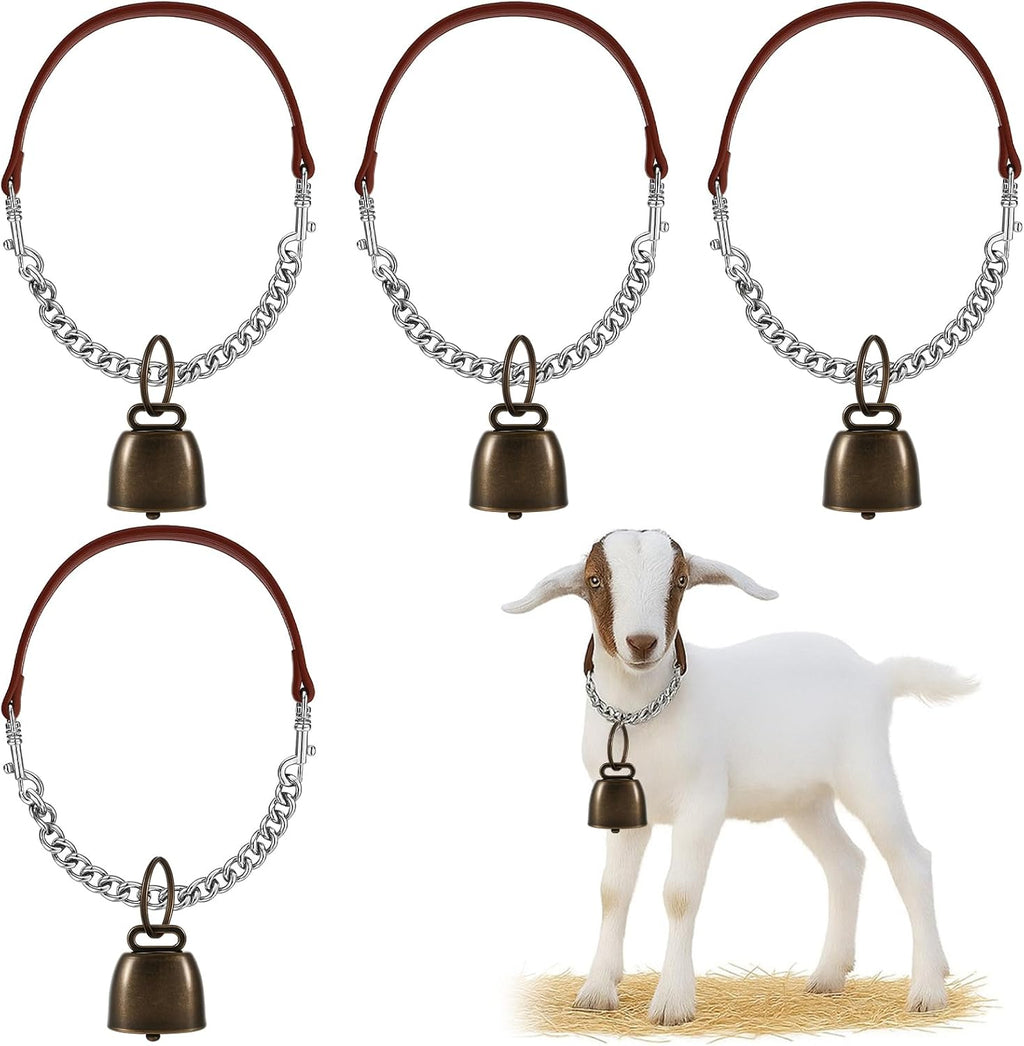 Misdary farm animal supply accessories package including two brown collars and two tracking bells