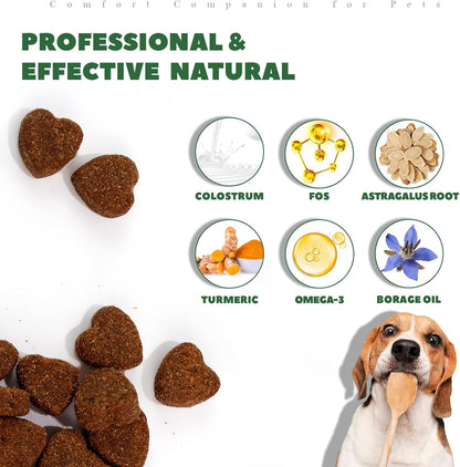 Vetriuntrix dog immune supplement packaging showcasing benefits for paw licking and itchy skin.