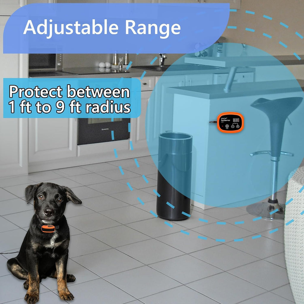 UltraCrab indoor pet barrier system packaging box detailing the one dog training setup.