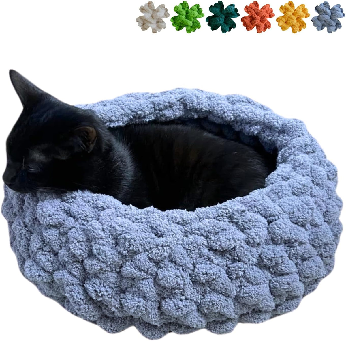 Urnat premium handwoven cat nest bed in grayish blue front view