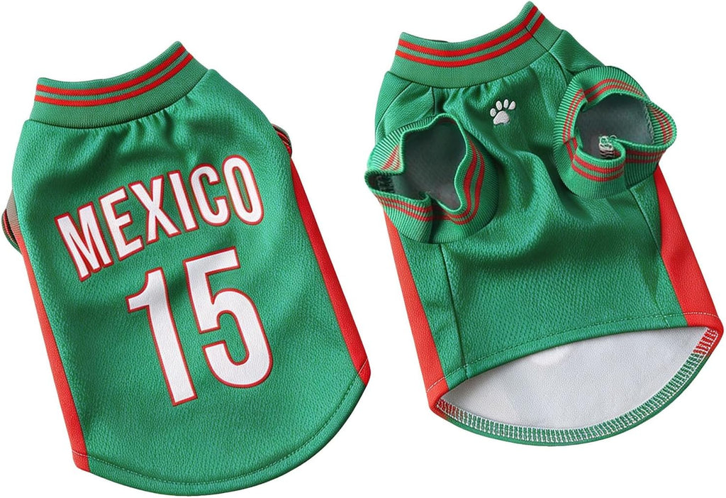 Generic pet dog soccer shirt Mexico green front view over a light background.