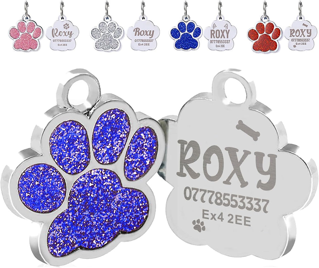EDSG Cat Dog Tags Personalized for Pets, Dog Name Tags Cat Name ID Tag, Engraved Dog Tags Dog ID Tags Small Glitter Bling ID Tag Paw Print for Cat Pet Dog Puppy(Pink,Design 4) - Image 13