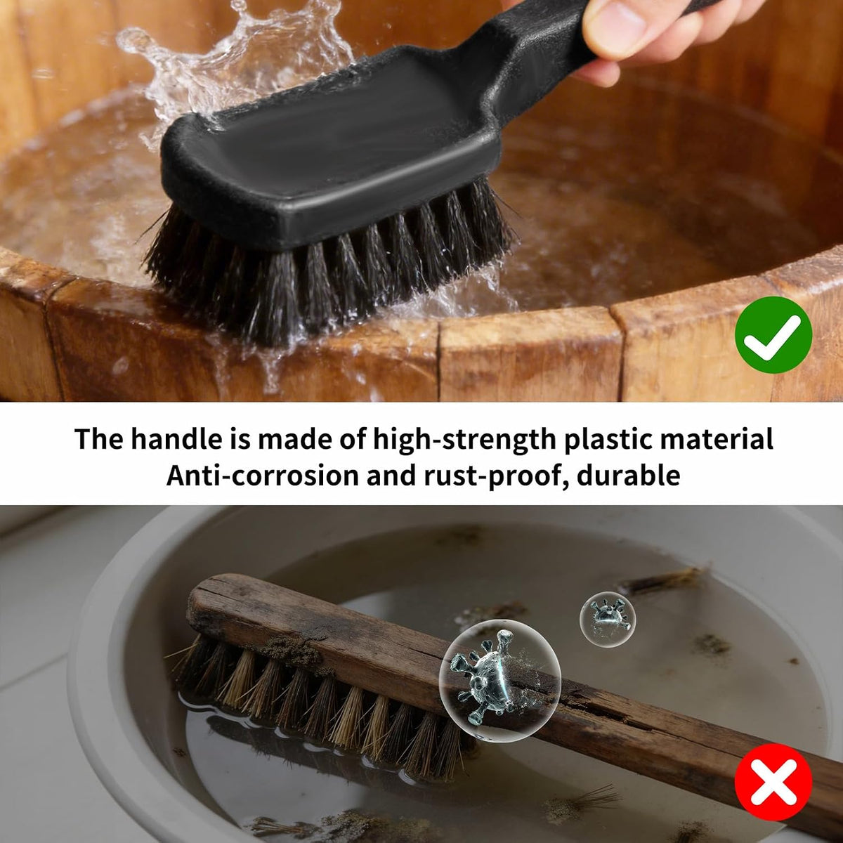 Ergonomic non slip handle detail on the YIYIREA livestock water bucket brush