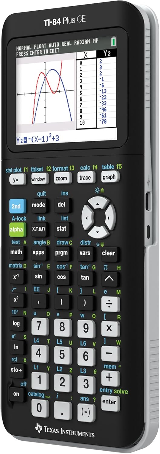 Sleek black Texas Instruments advanced graphing calculator side view emphasizing slim design