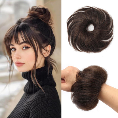 FGZJMAE messy bun hair piece front view real human hair extension