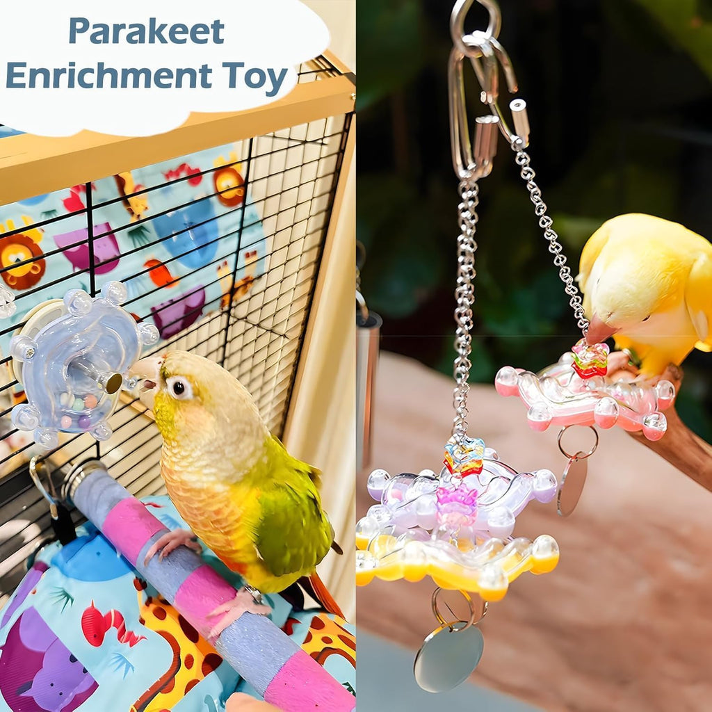 Side profile of Jevnd parrot spinning toy for cage health