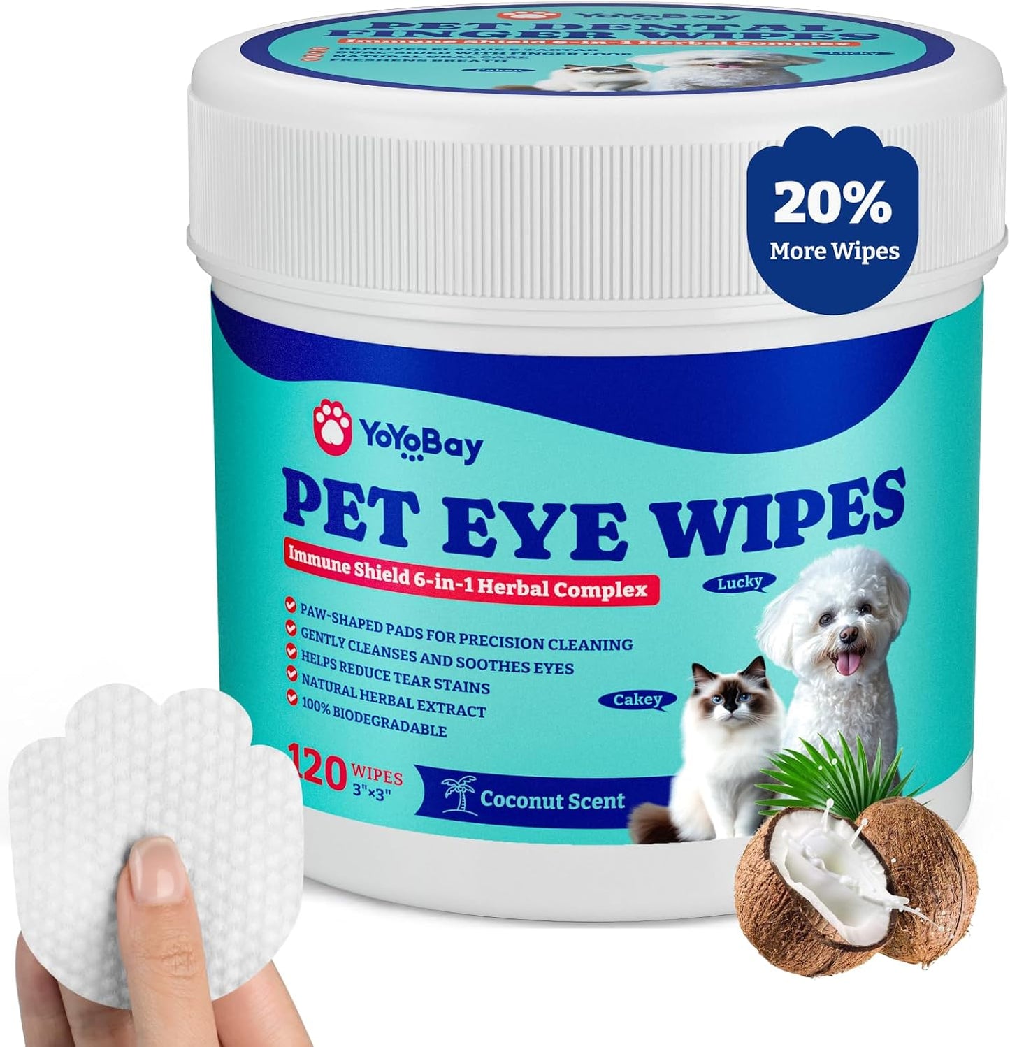 YoYoBay dog eye wipes tear stain remover front view package showing 120 counts