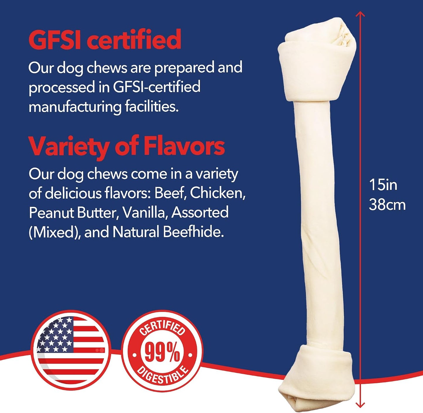 Highly digestible 99 percent premium beefhide dog treat bone for tartar control