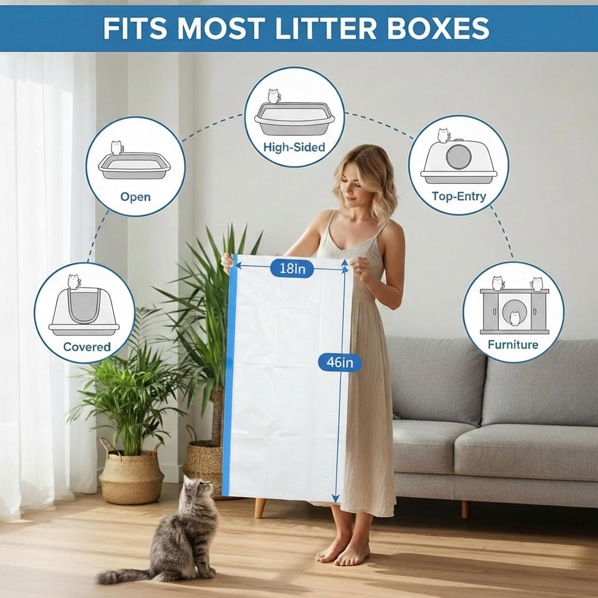 Frnoip heavy duty feline waste bags highlighting the quick drawstring tie up mechanism