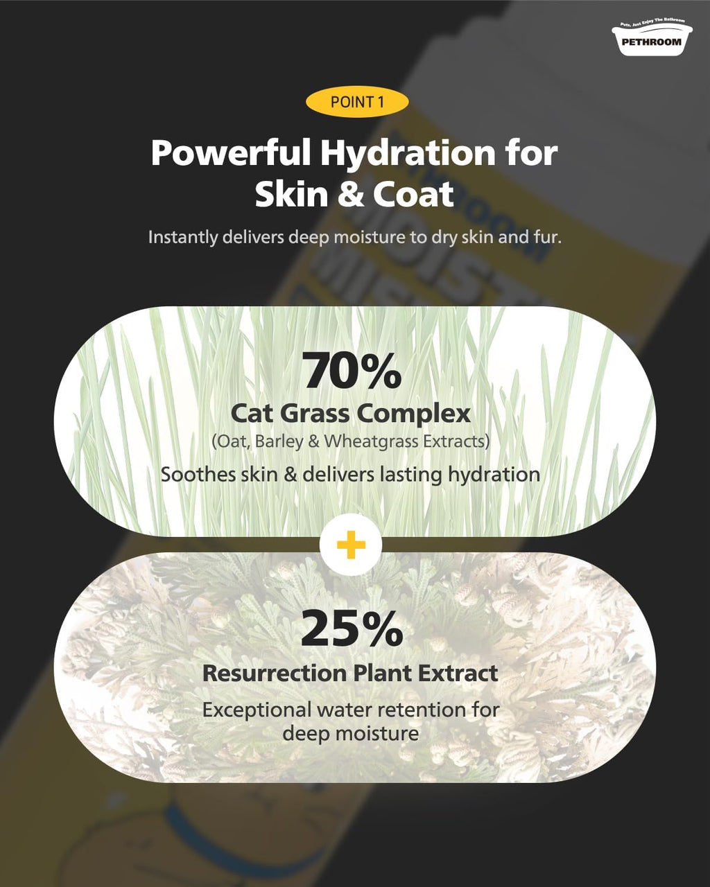 Premium cat grass moisture spray for detangling cat fur and controlling static