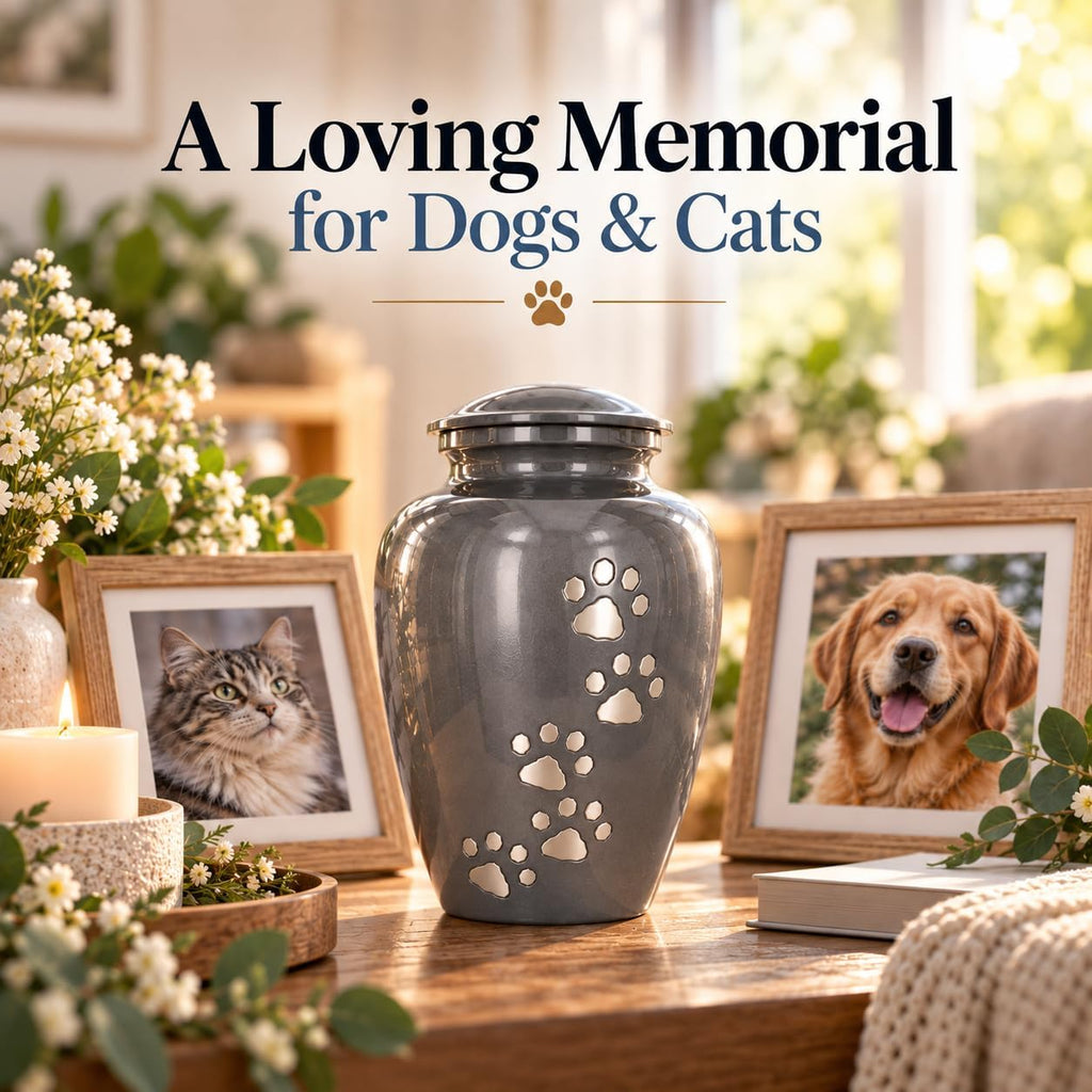 Trupoint Memorials Pet Urn for Dogs and Cats Ashes, Paws Print Grey Cremation Urns for Pets - Grey, Small Up to 17lb - Image 2