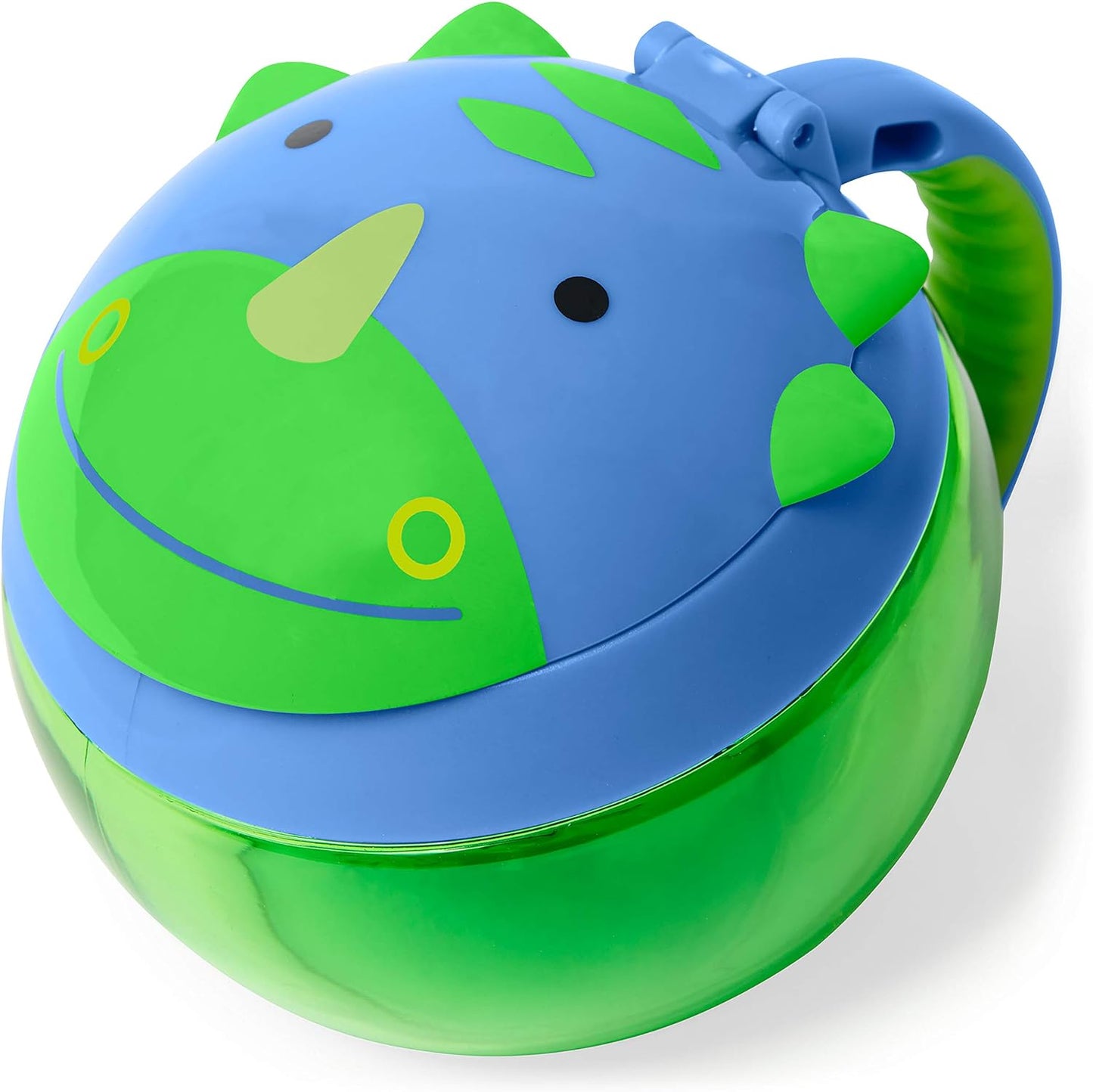 Skip Hop Zoo Baby Snack Cup Dino front view showing dinosaur character