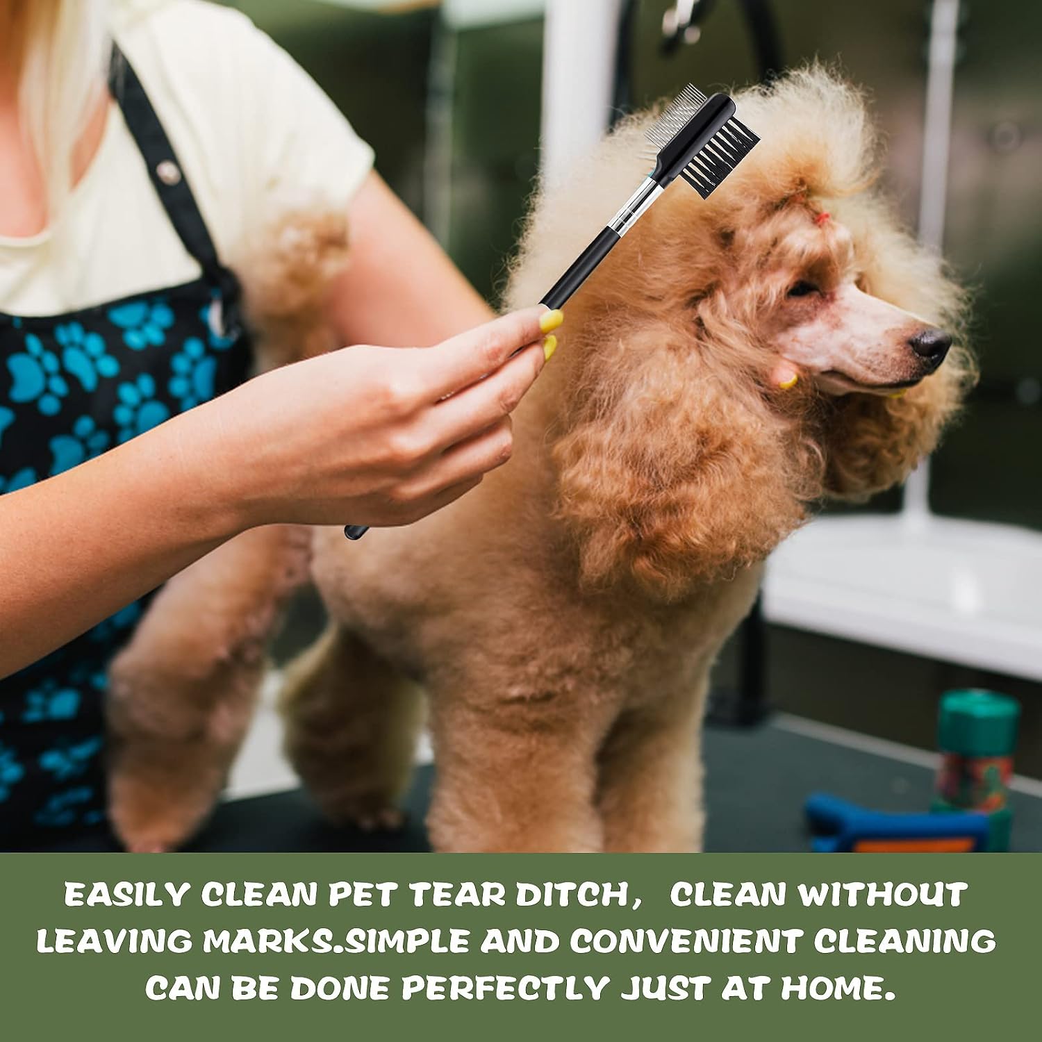 Compact dimensions of the 6.9 inch Cobee dual-sided pet facial comb highlighted.
