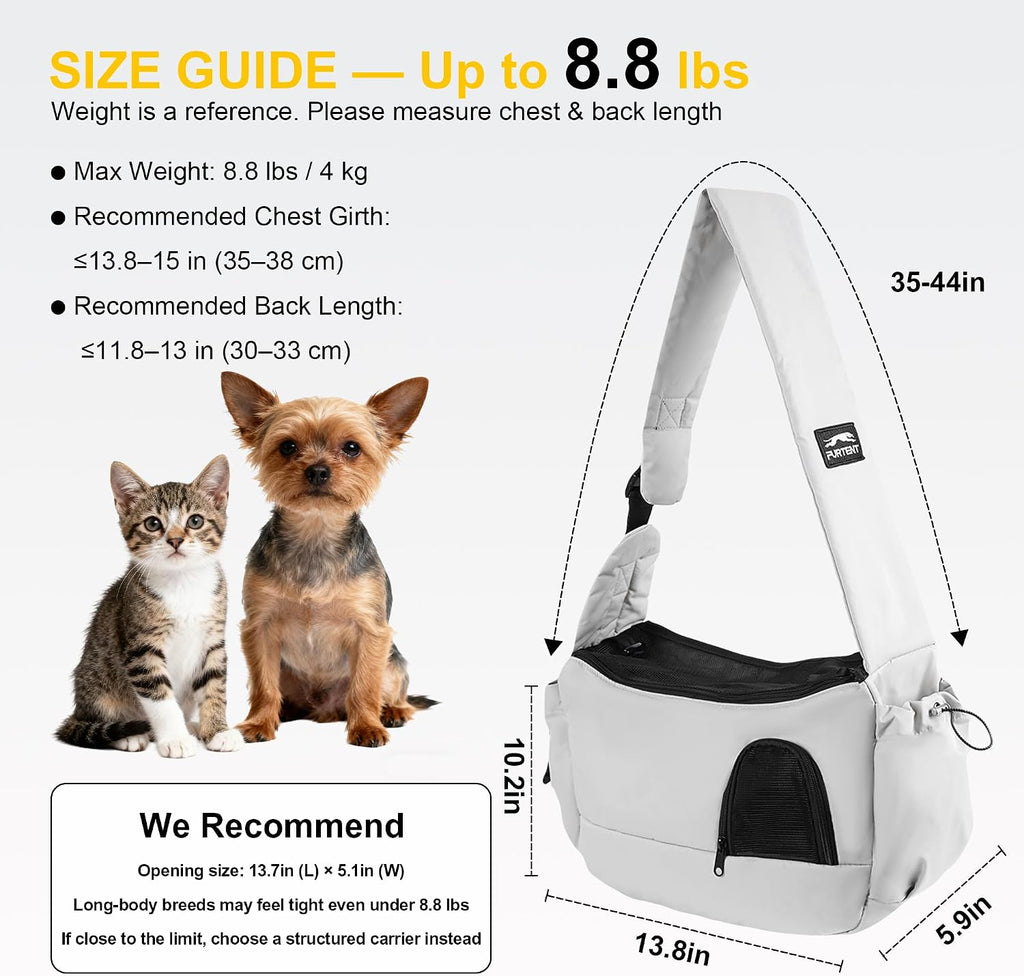 Dog Carrier Sling for Small Dogs & Cats Hand-Free Puppy Sling Purses with Storage Bag and Adjustable Shoulder Strap, Pet Sling Carrier Up to 8.8 Lbs (Grey) - Image 9