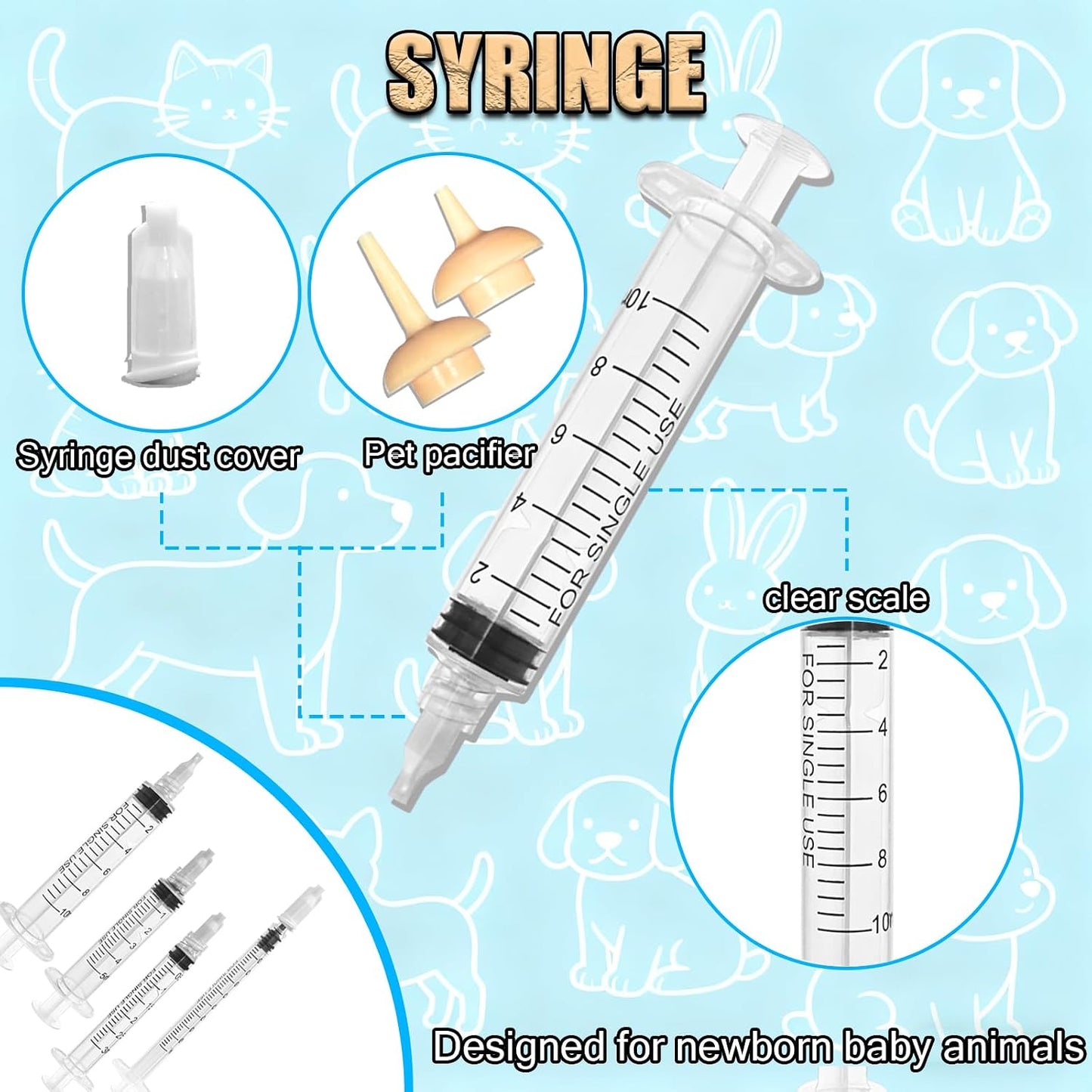 Assorted soft silicone replacement nipples for different growth stages of newborn small animals