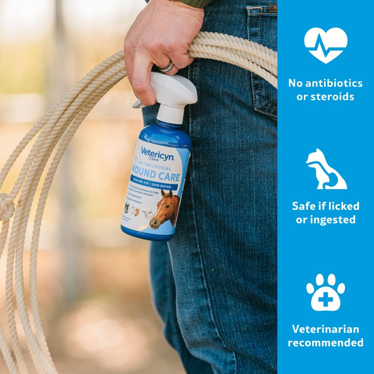 Non toxic hypochlorous healing spray for horse cuts and itchy skin relief