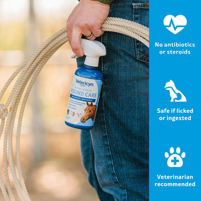 Non toxic hypochlorous healing spray for horse cuts and itchy skin relief