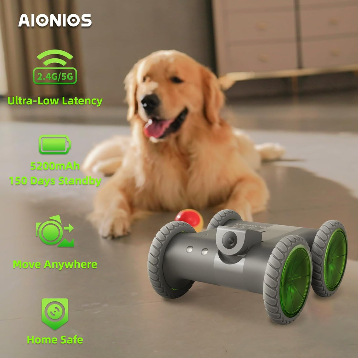 Side profile of Aionios Ata05 pet monitor robot