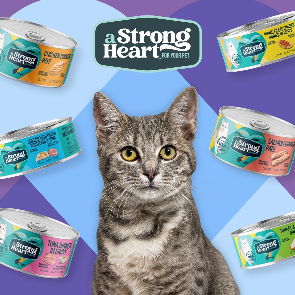A Strong Heart Canned Wet Cat Food, Dinner Variety Pack - 5.5 oz Cans (Pack of 32), Made in The USA with Real Chicken, Turkey & Salmon - Image 9