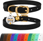 BRONZEDOG Leather Cat Collar with Removable Bells Non Breakaway Kitten QR Tag for Girl Boy (7" - 9" for Cats, Black & Gold) - Image 11