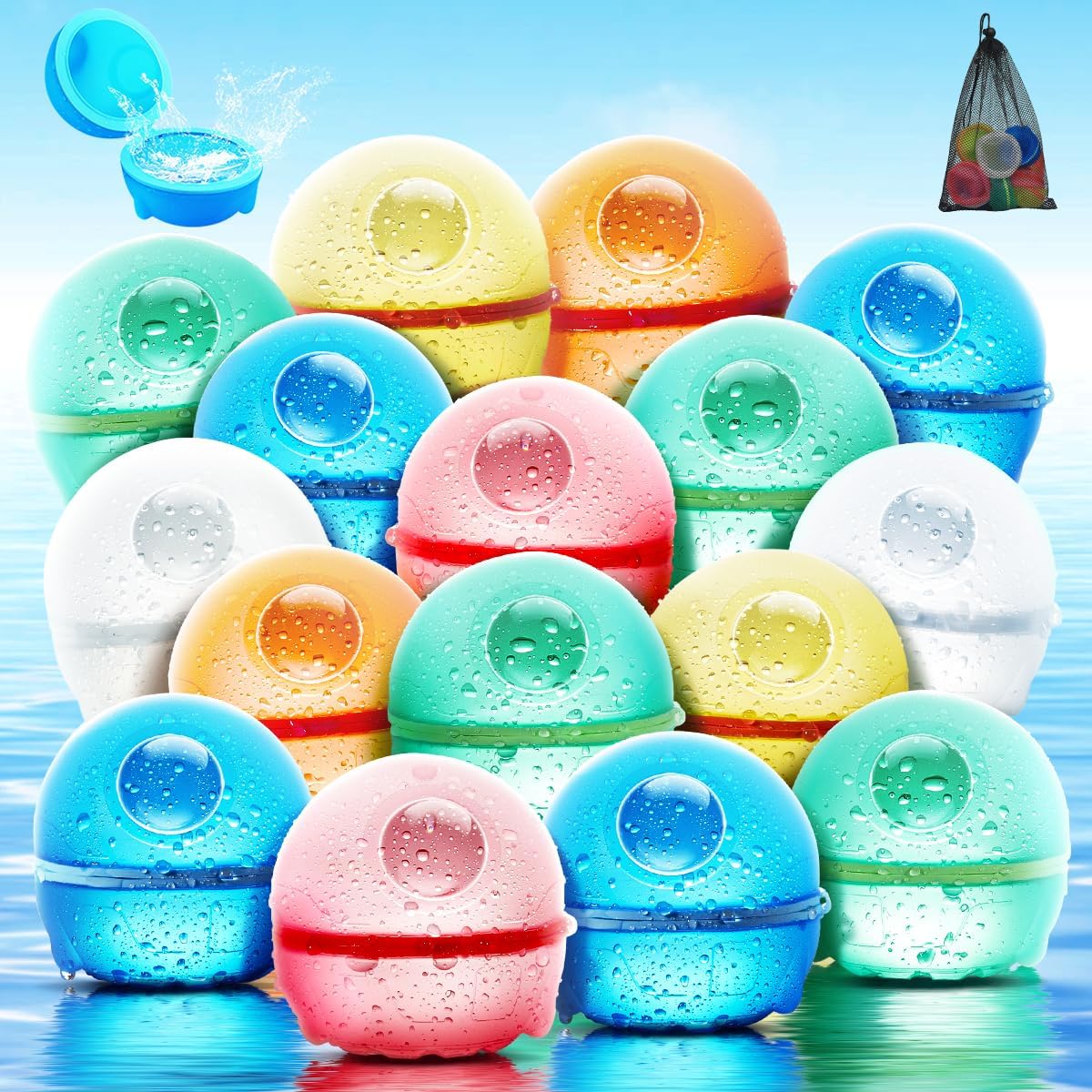 Hiliop reusable silicone water balloons front view sixteen count pack