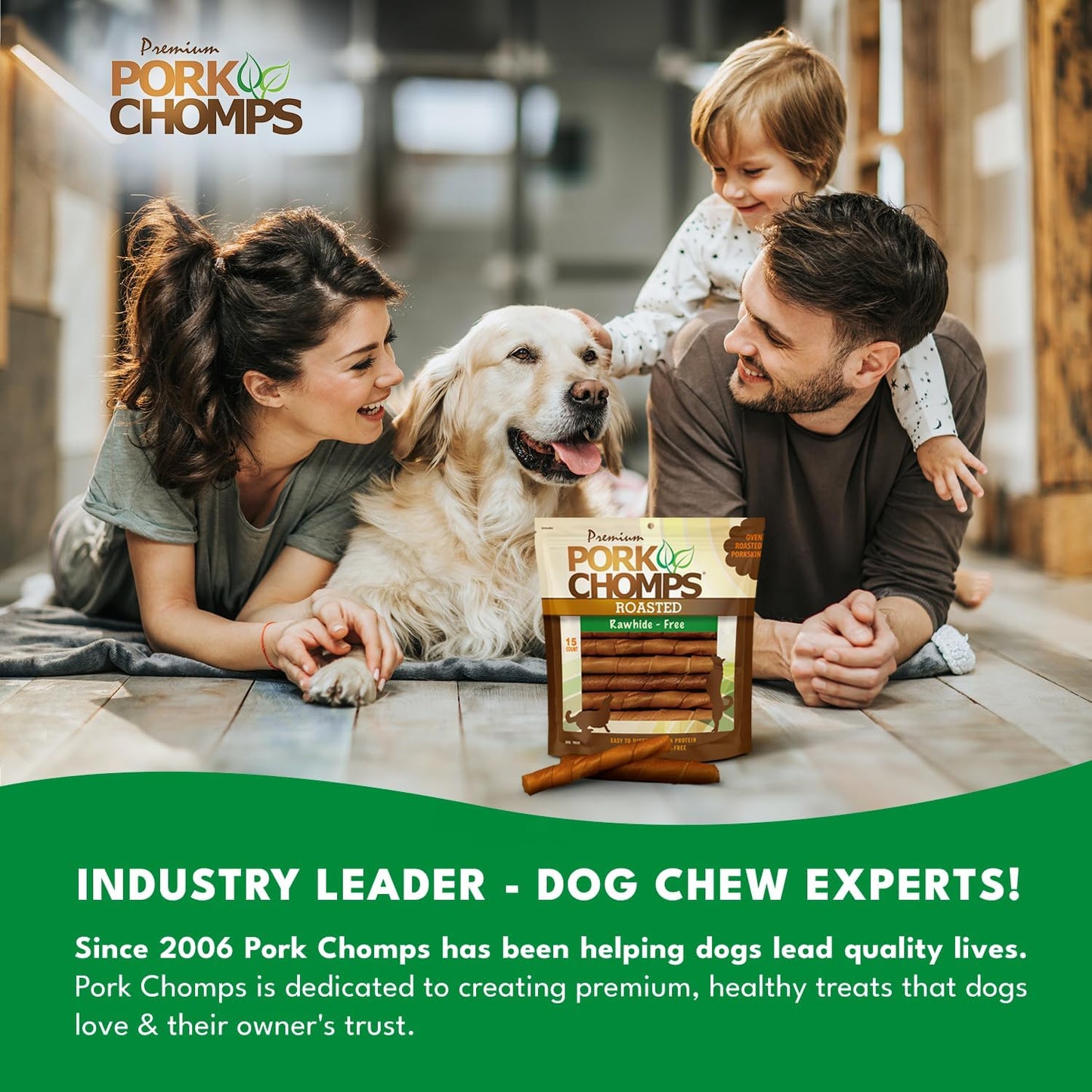 Pork Chomps high collagen low fat dog treats premium resealable packaging back view