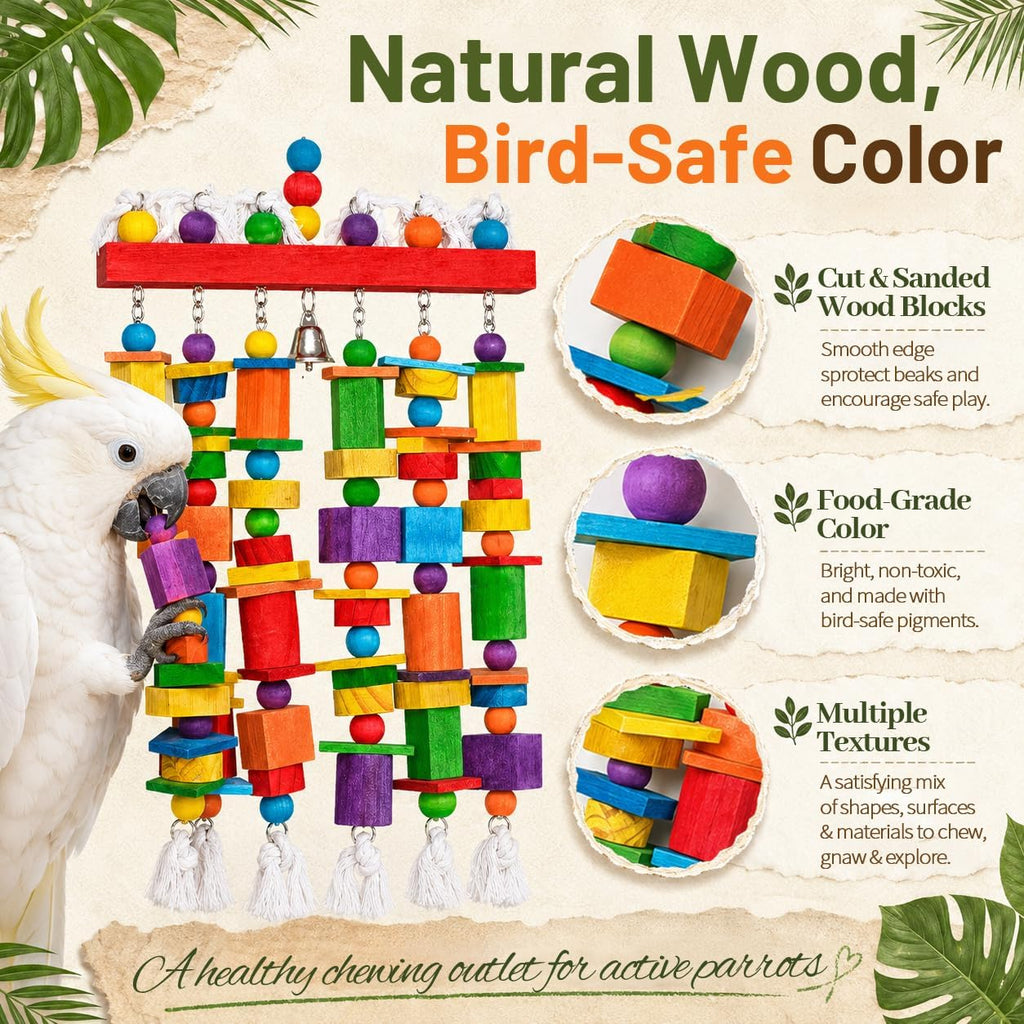 Zephyriel parrot chewing toy natural wood blocks
