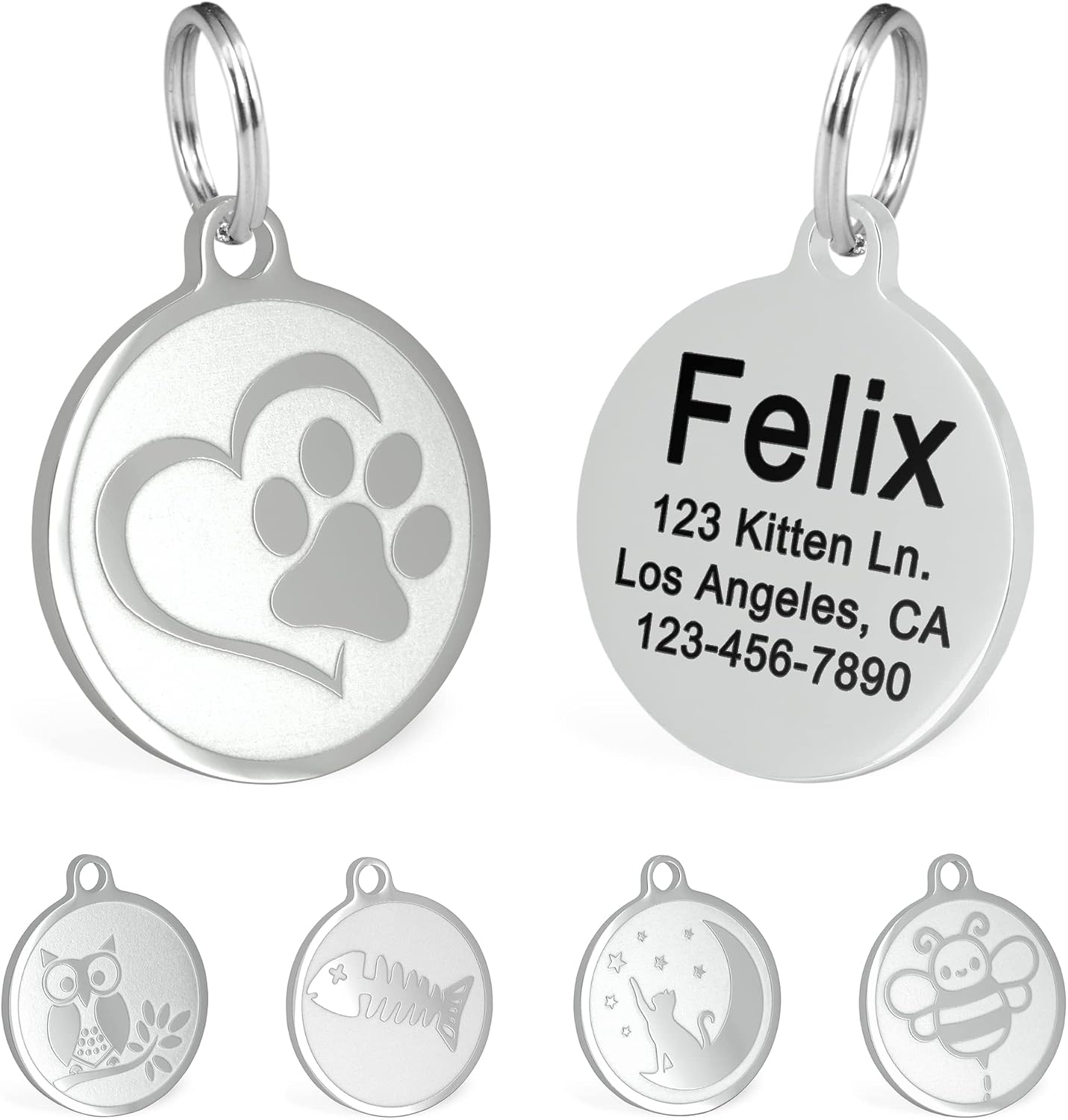 Ultra Joys customized feline name charm showcasing the compact dimensions suitable for small kittens