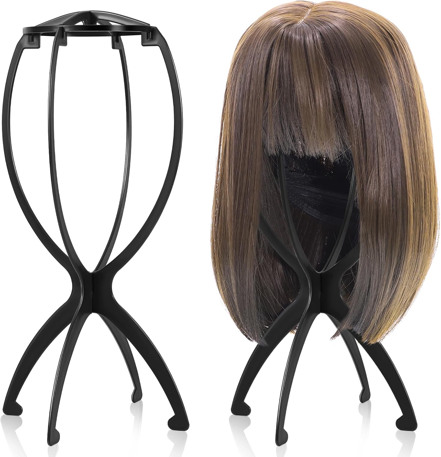 Obeoby portable wig stand front view black 2 pack